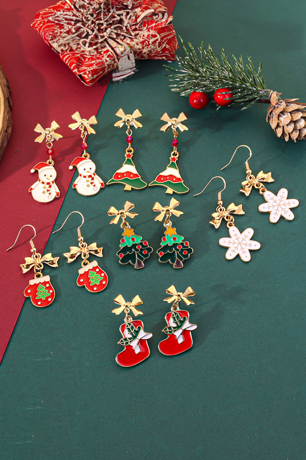 Gold Plated Bow Christmas Gloves Hook Dangle Earrings