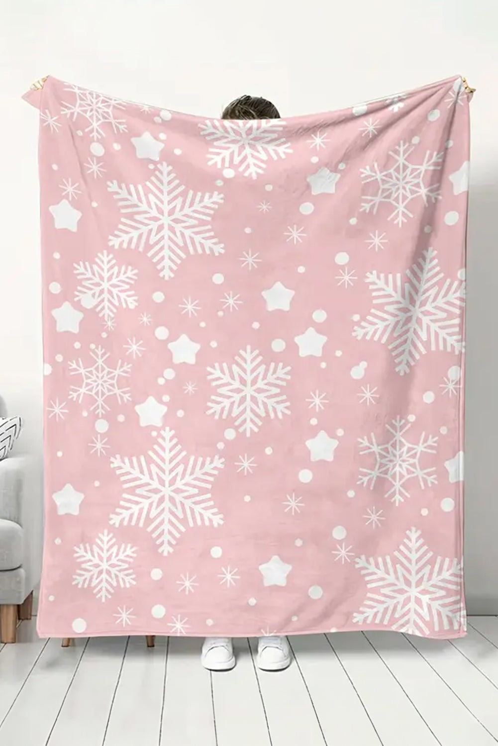 Pink Christmas Snowflake Print Cozy Plush Blanket