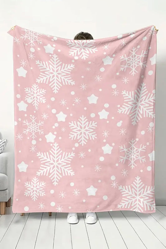 Pink Christmas Snowflake Print Cozy Plush Blanket