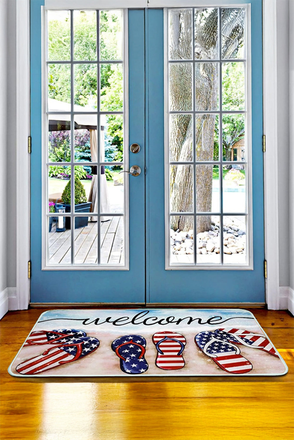 Dark Blue Welcome American Flag Slipper Print Entryway Mat