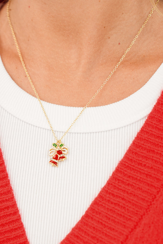 Gold Plated Chain Holly Rhinestone Jingle Bell Necklace