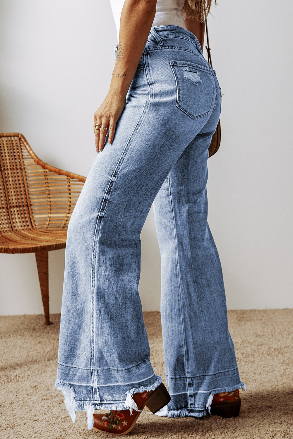 Ashleigh Blue Acid Wash Raw Hem High Waist Flared Jeans