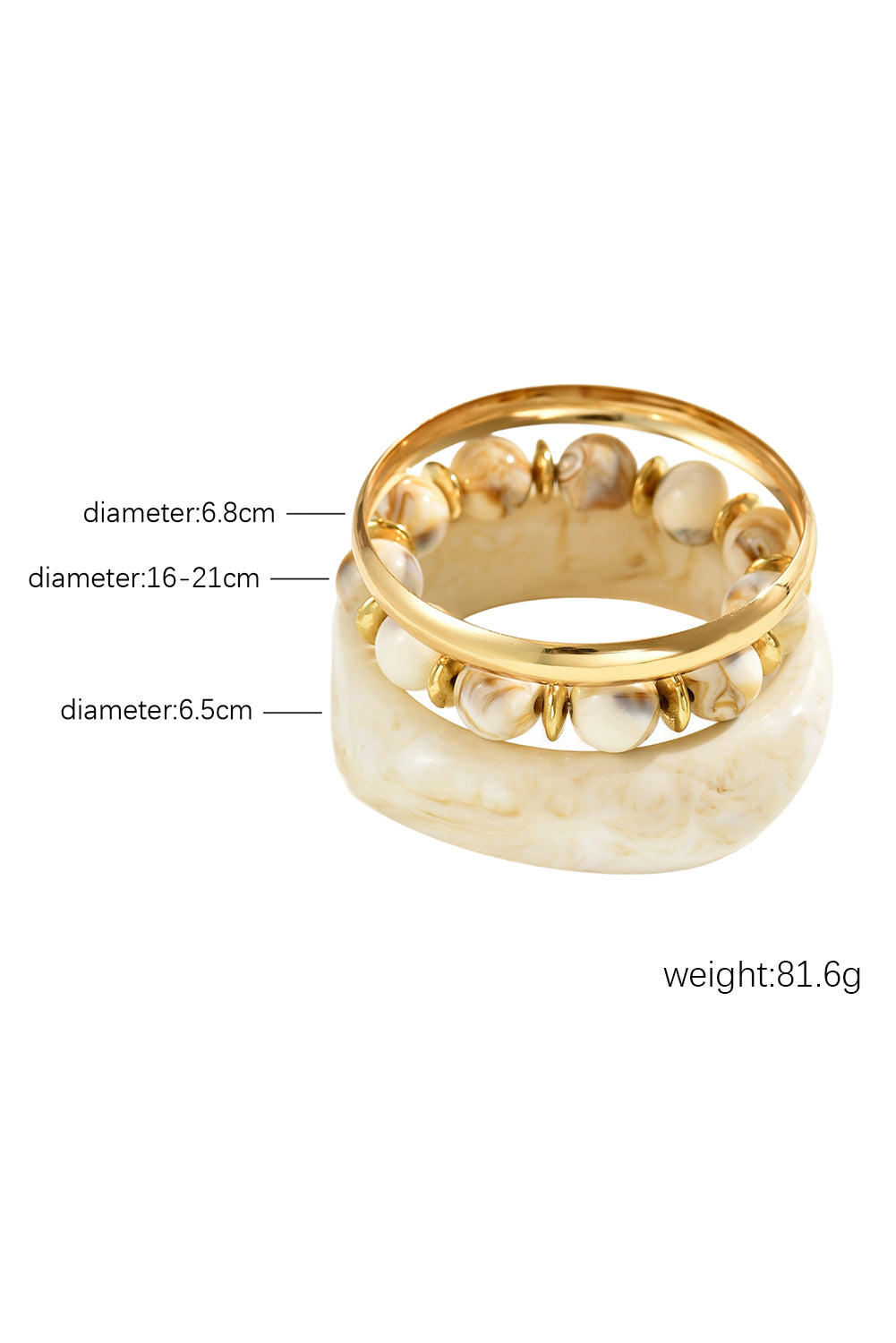 White Sand Beach Bangle Gold Plated 3pcs Bracelet Set