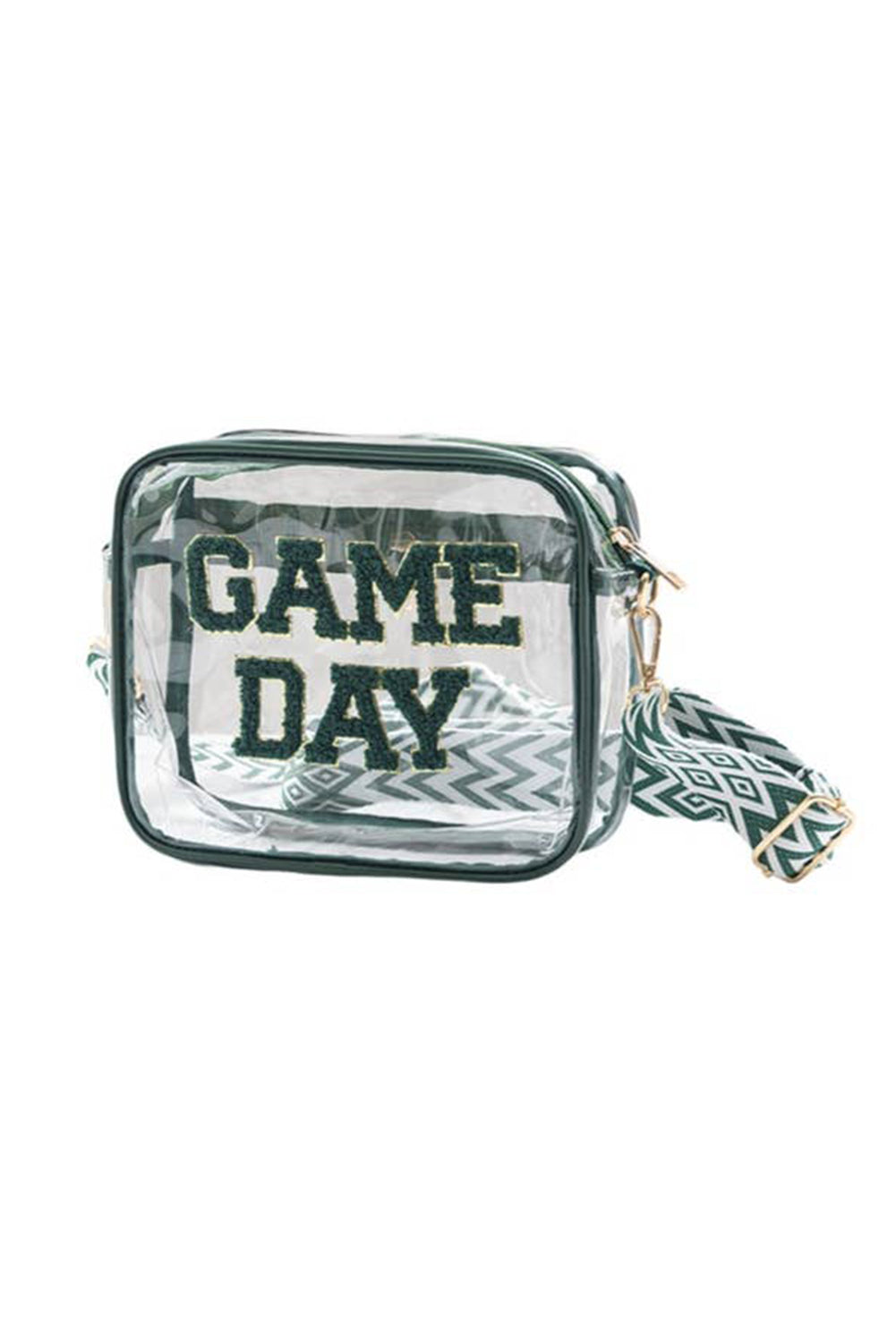 Blackish Green GAME DAY Chenille Embroidered Clear PVC Shoulder Bag