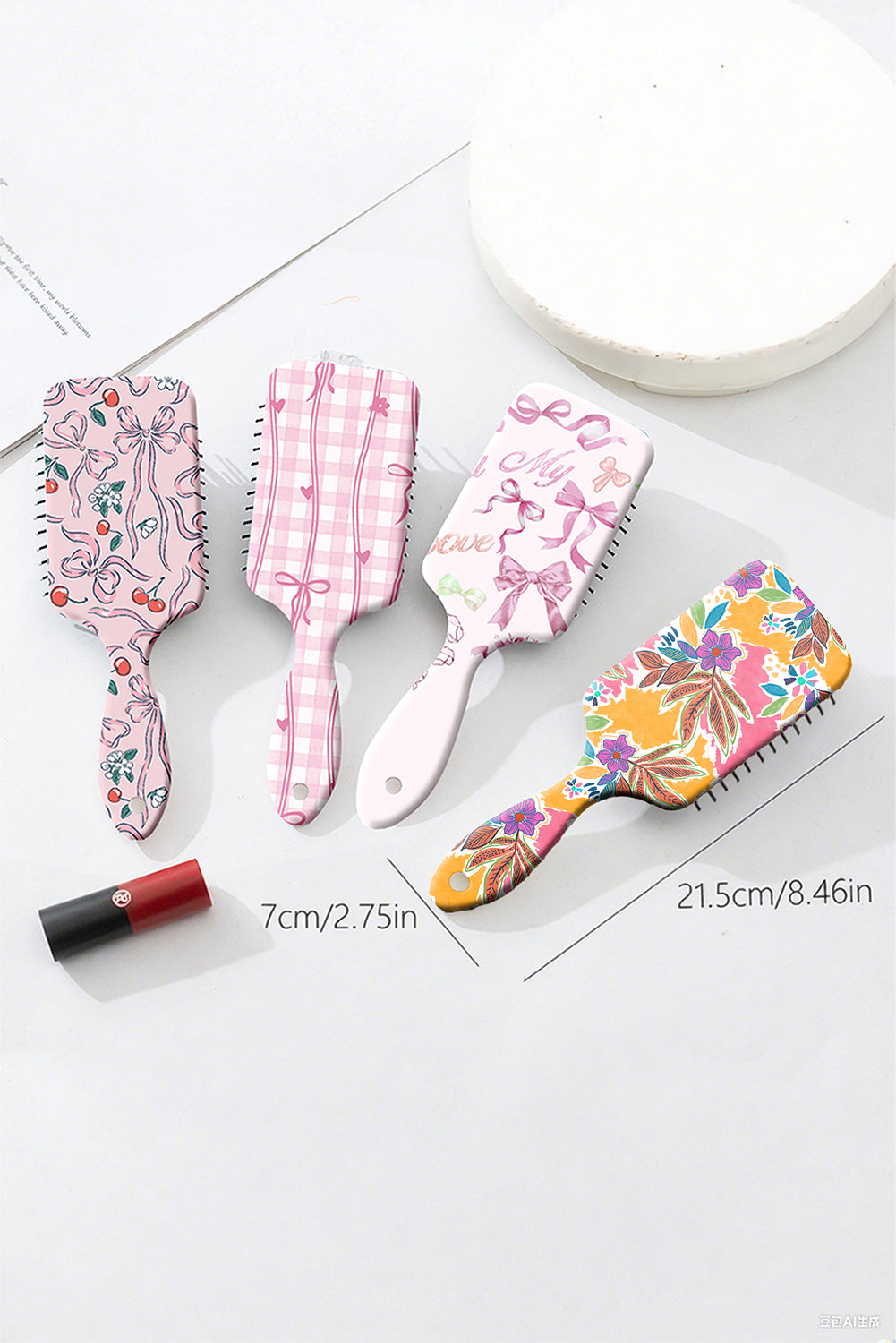 Rose Red Boho Vacation Floral Print Large Cushion Paddle Comb