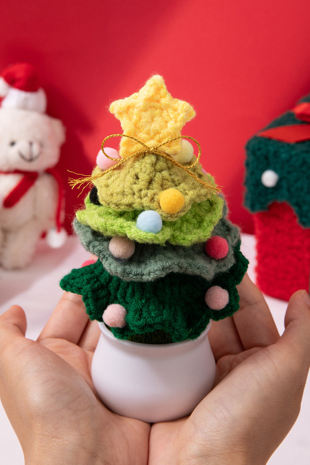 Light Green Crochet Christmas Tree with Pot Cute Home Decoration