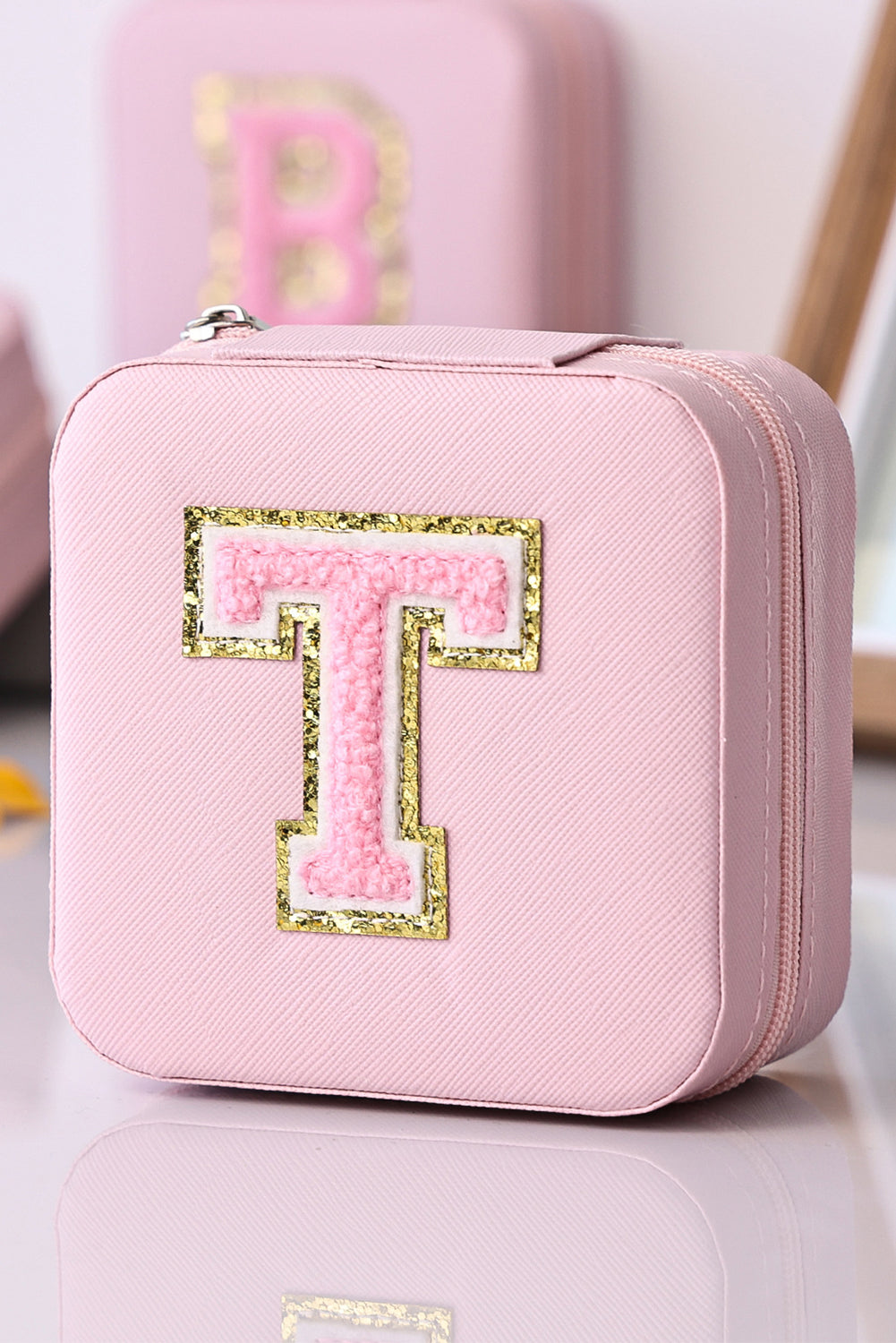 Pink Portable Chenille T Small Jewelry Box