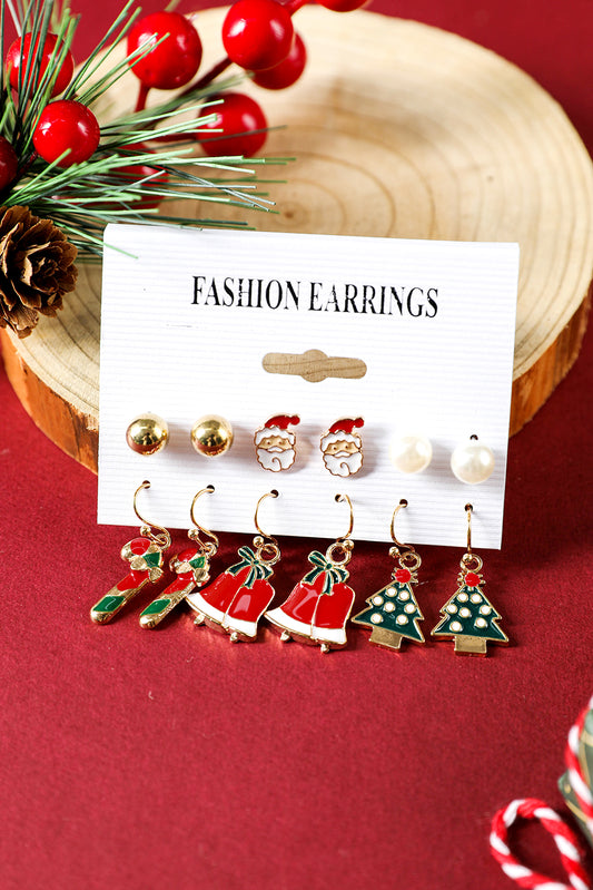 Racing Red 6 Pairs/Set Cartoon Christmas Theme Alloy Earring Set