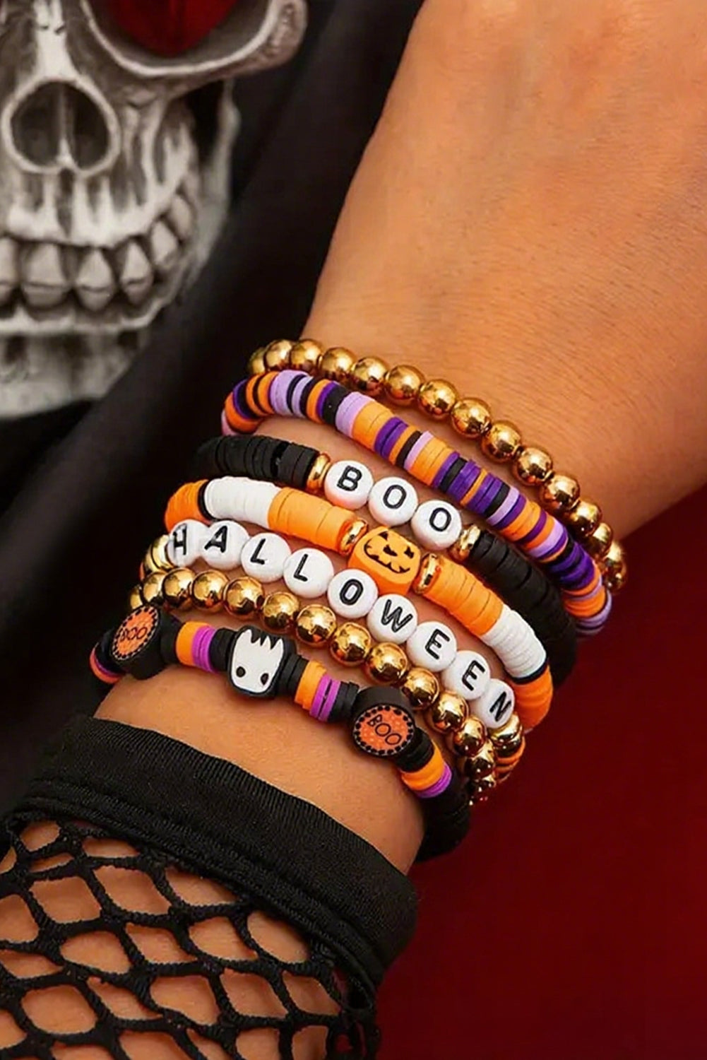 Russet Orange Playful 7pcs Halloween Bracelet Set