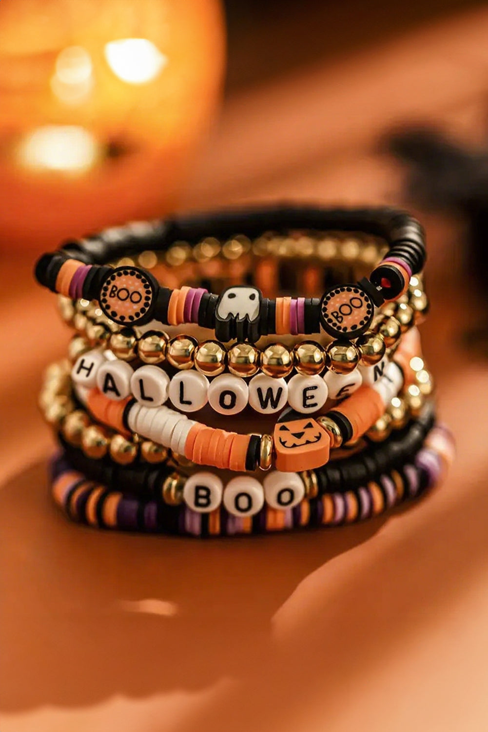 Russet Orange Playful 7pcs Halloween Bracelet Set