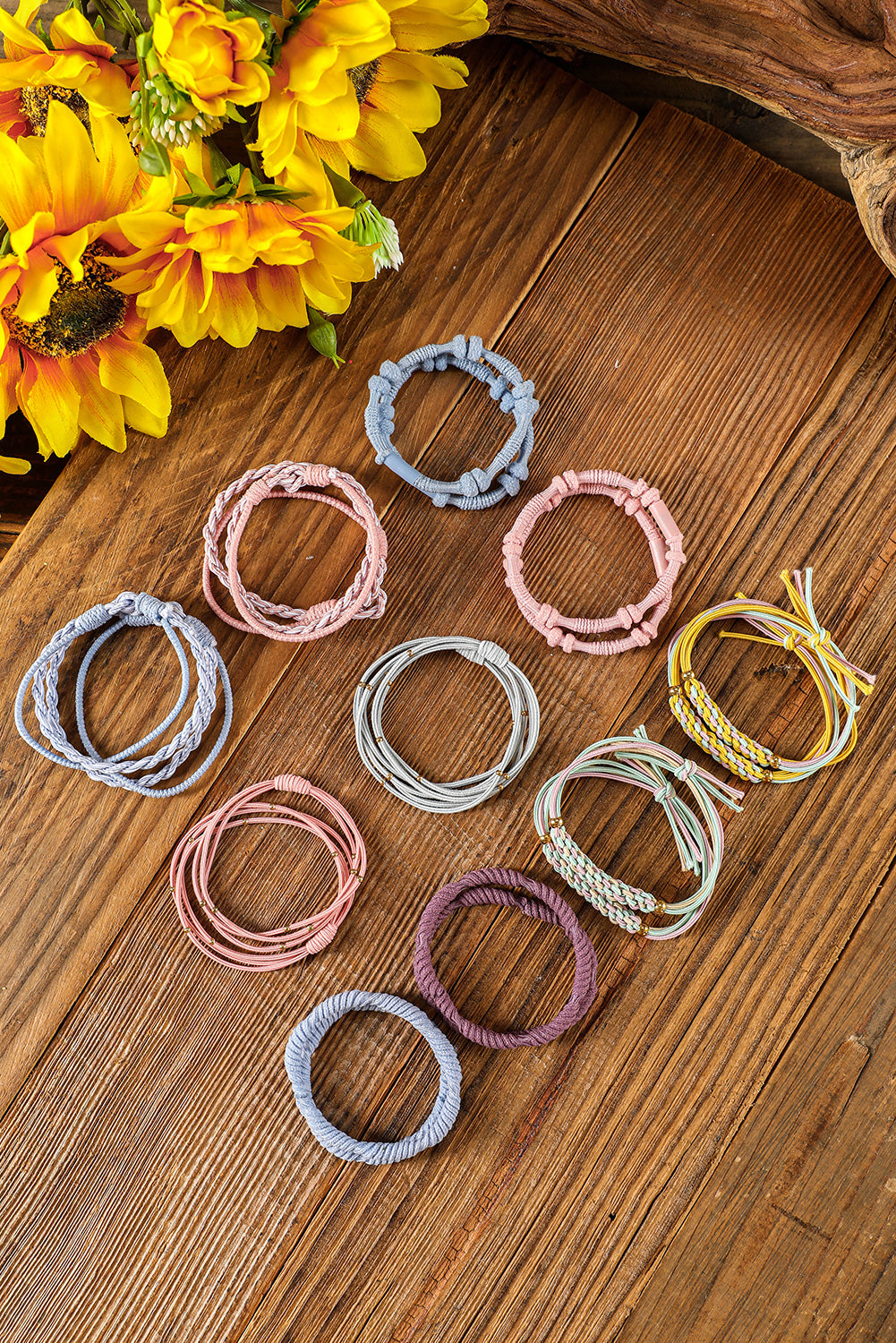 Pink Multicolour 20pcs Boho Knotted Hair Ties