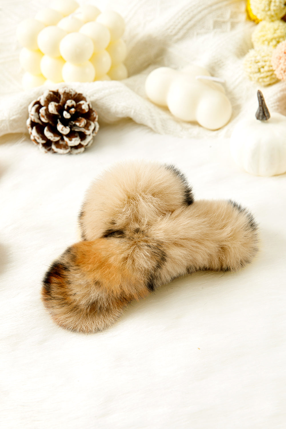 Thai Curry Leopard Fluffy Plush Cony Fur Hair Claw Clip