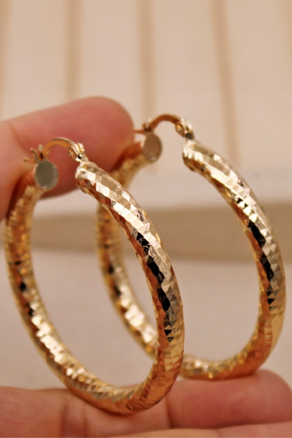 Gold Plated Diamond Cut Large Hoop Earrings