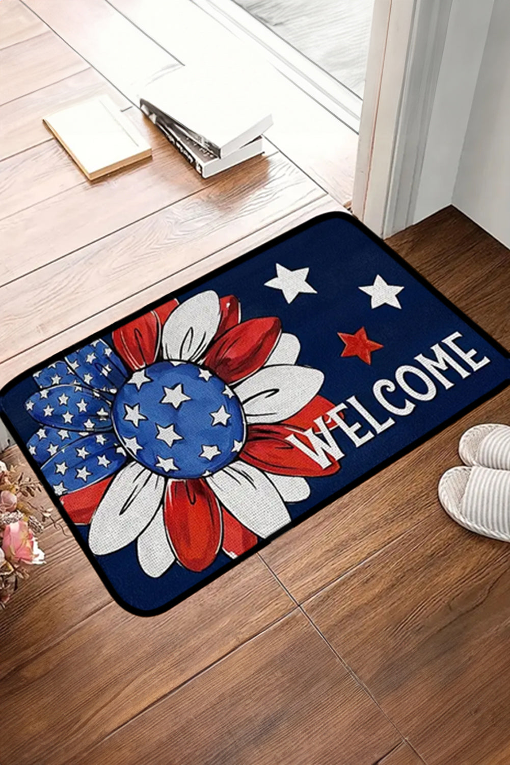 Dark Blue American Flag Sunflower Print Fashion Door Mat