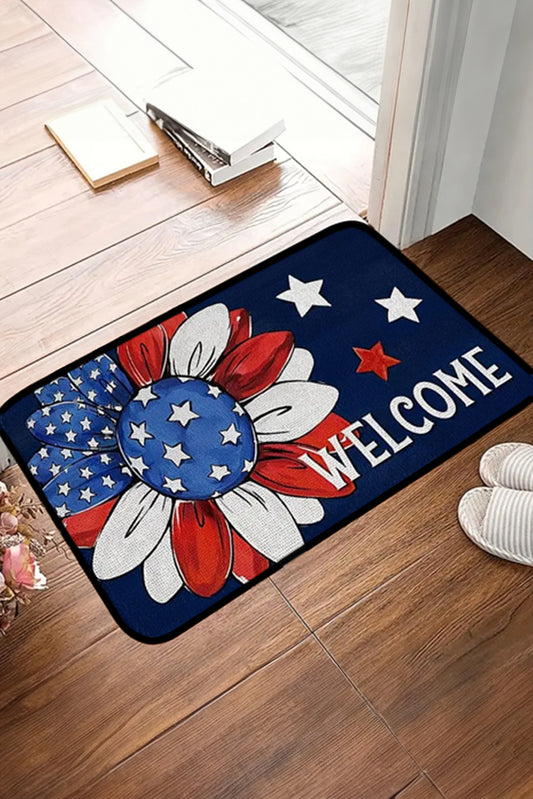 Dark Blue American Flag Sunflower Print Fashion Door Mat