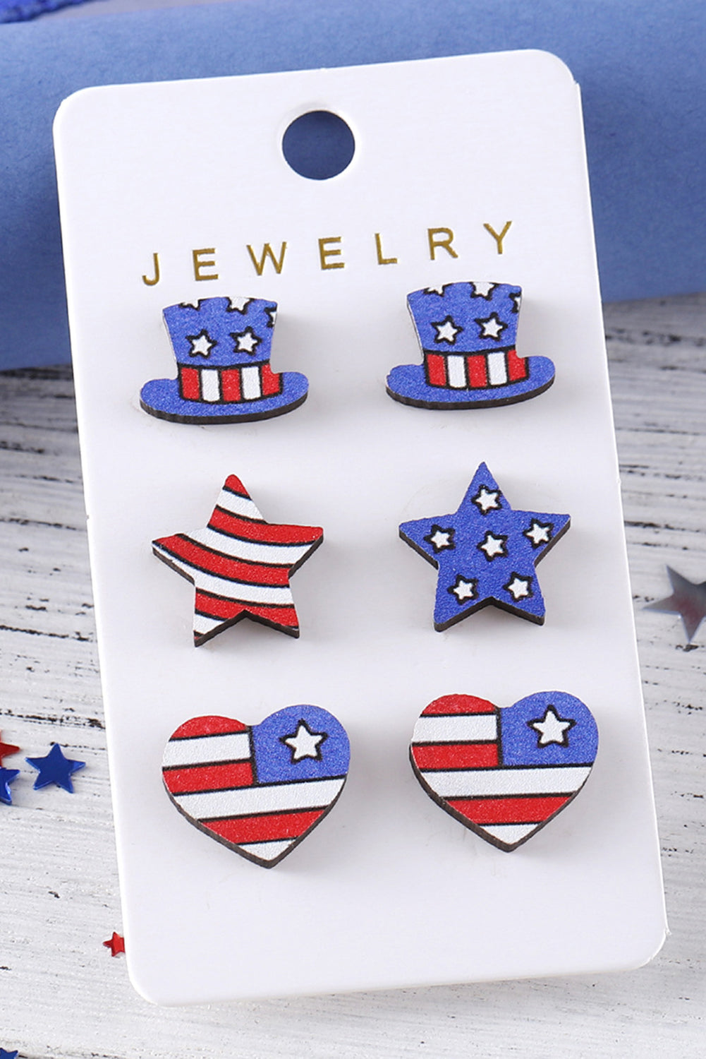 Dark Blue American Flag Hat Star Heart Stud Earrings