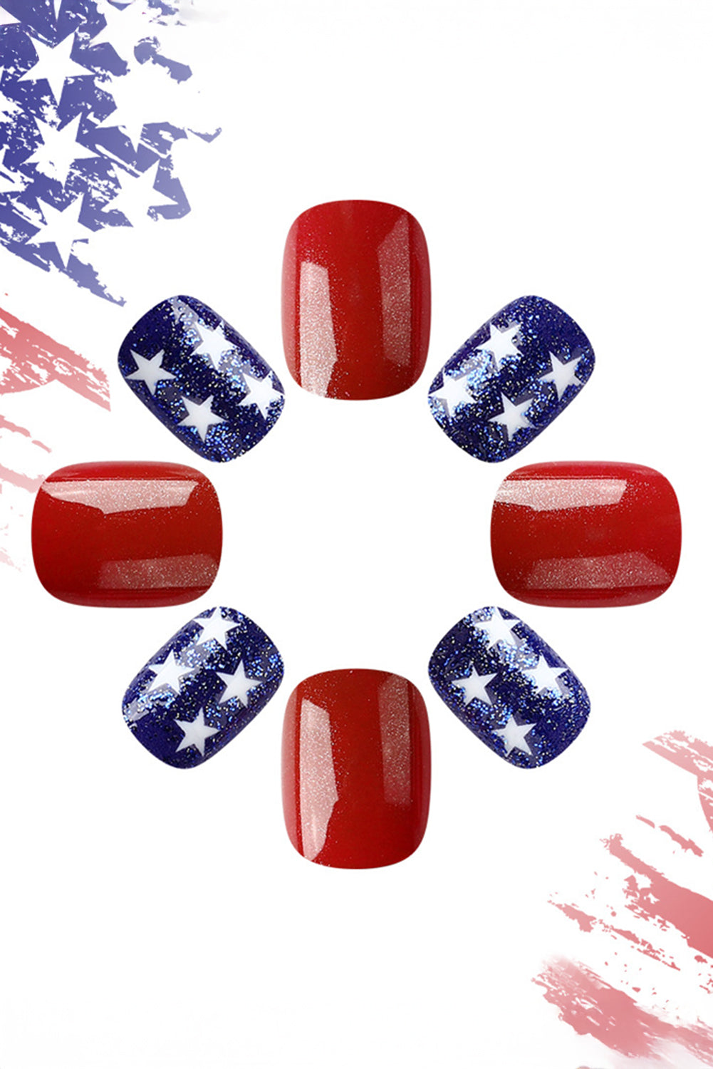 Dark Blue 24pcs American Flag Short Square Nail Stickers