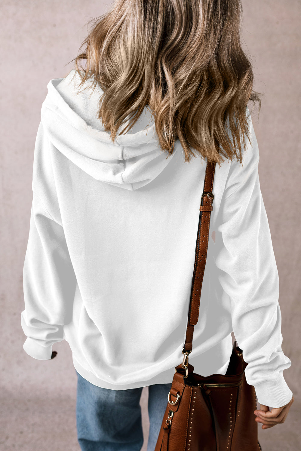 White Fleece Lined Kangaroo Pocket Drawstring Chunky Hoodie