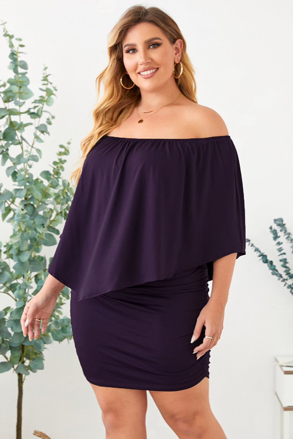 Multiple Dressing Layered Purple Mini Poncho Dress