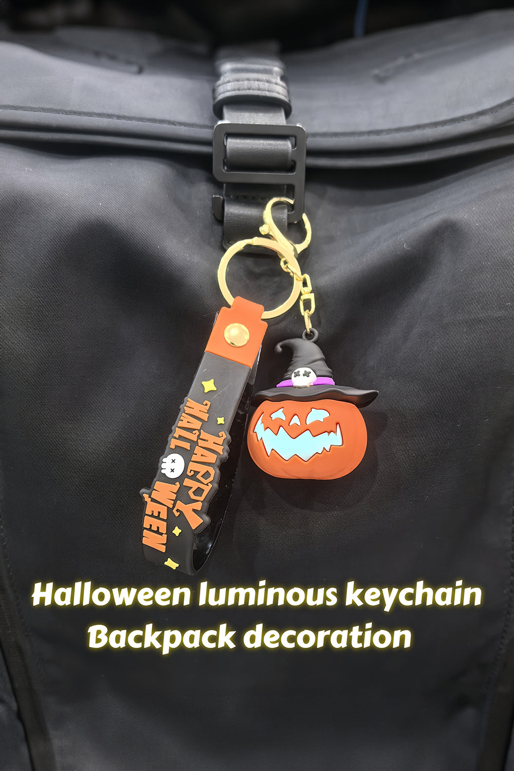 Orange HAPPY HALLOWEEN Evil Pumpkin Rubber Keychain