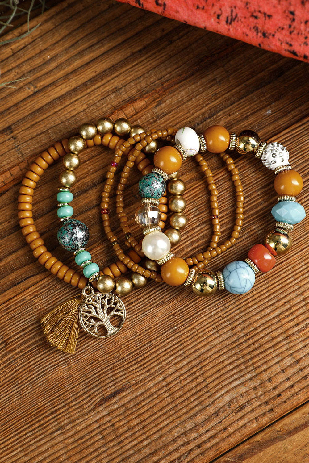 Chestnut 5pcs Boho Beaded Turquoise Bracelets Set