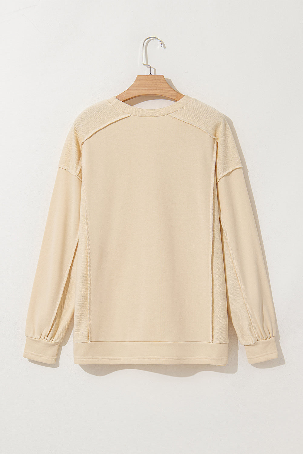 Beige Splicing Round Neck Pullover Sweatshirt