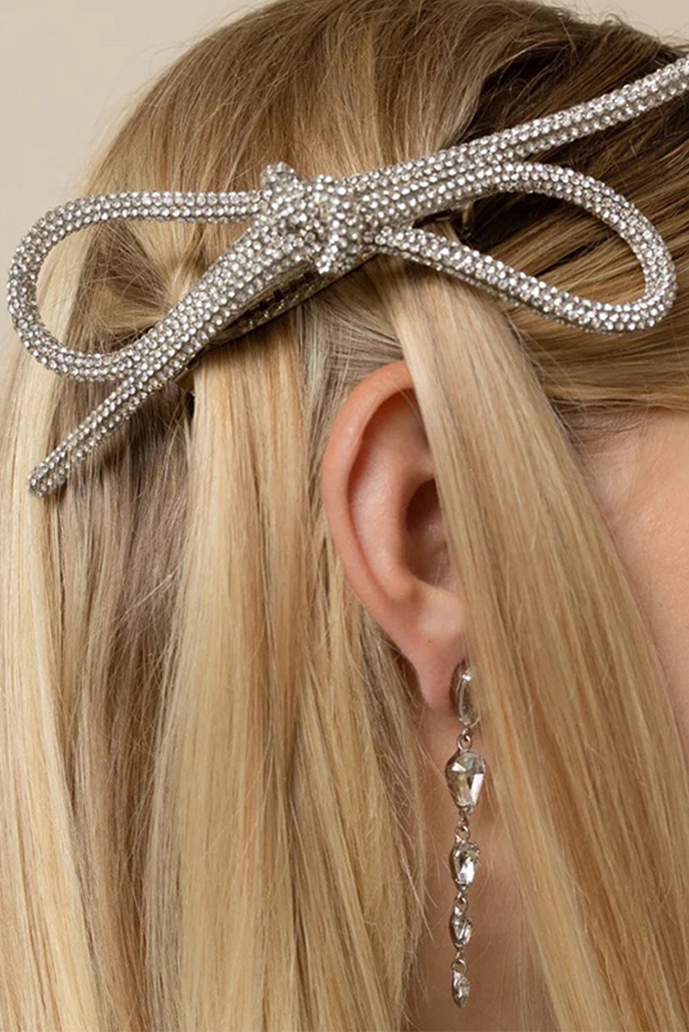 Silvery Rhinestone Bow Tie Hair Clip