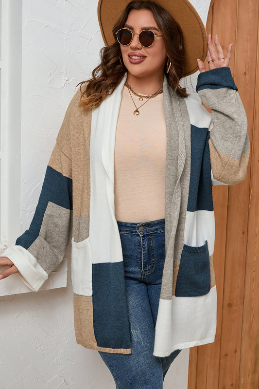 Multicolor Plus Size Colorblock Knit Cardigan