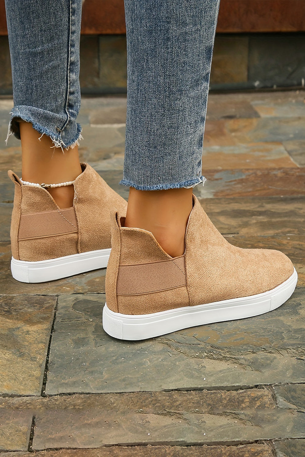 Camel Suede Slip-on Casual Boots