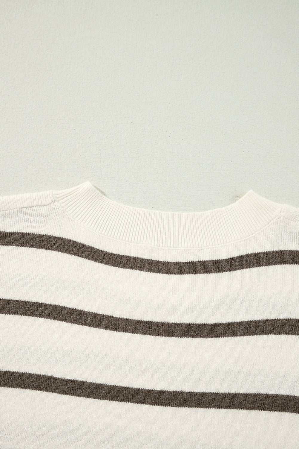 Brown Stripe Side Slits Crewneck Short Sleeve Sweater Tee