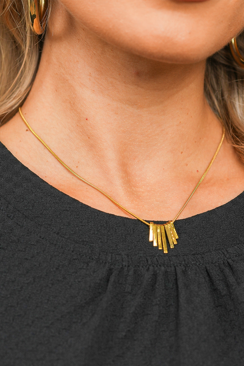 Gold Asymmetric Bar Pendant Plated Alloy Necklace