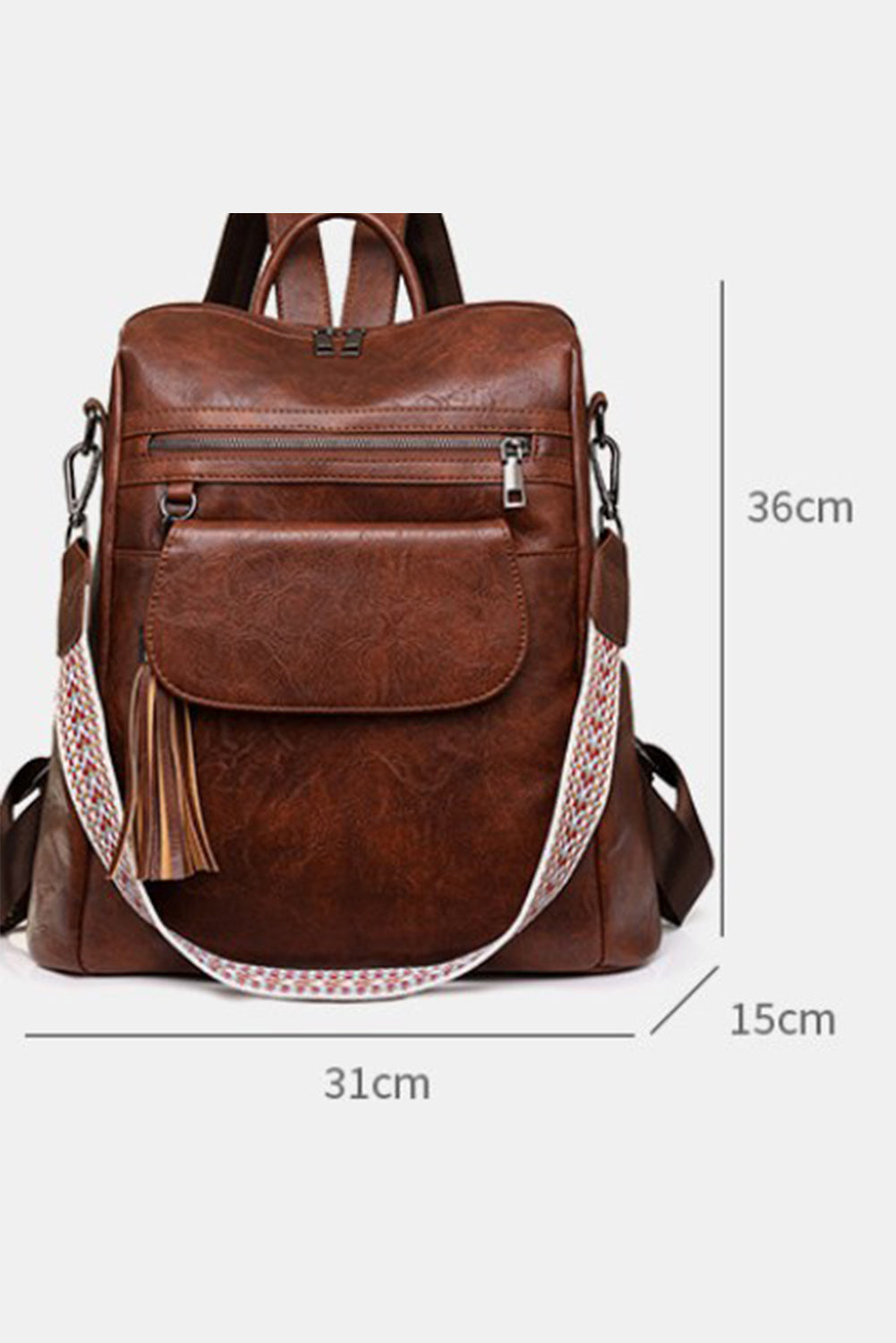 Dark Brown Tassel Decor Retro PU Large Capacity Backpack