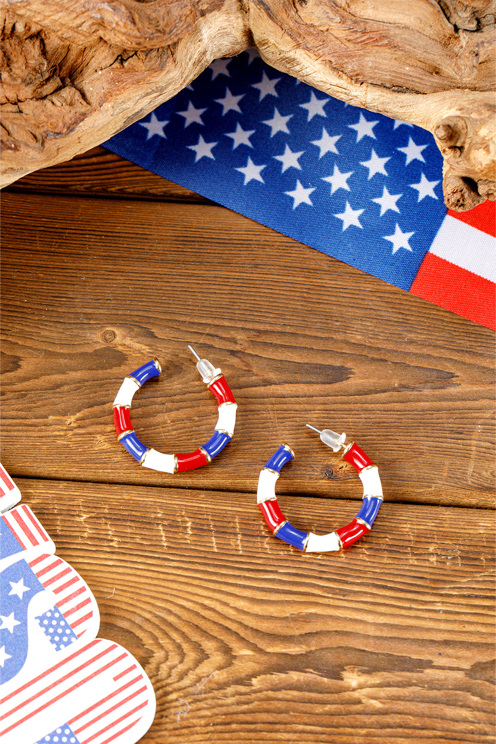 Dark Blue Independence Day Enamel C-shape Stud Earrings