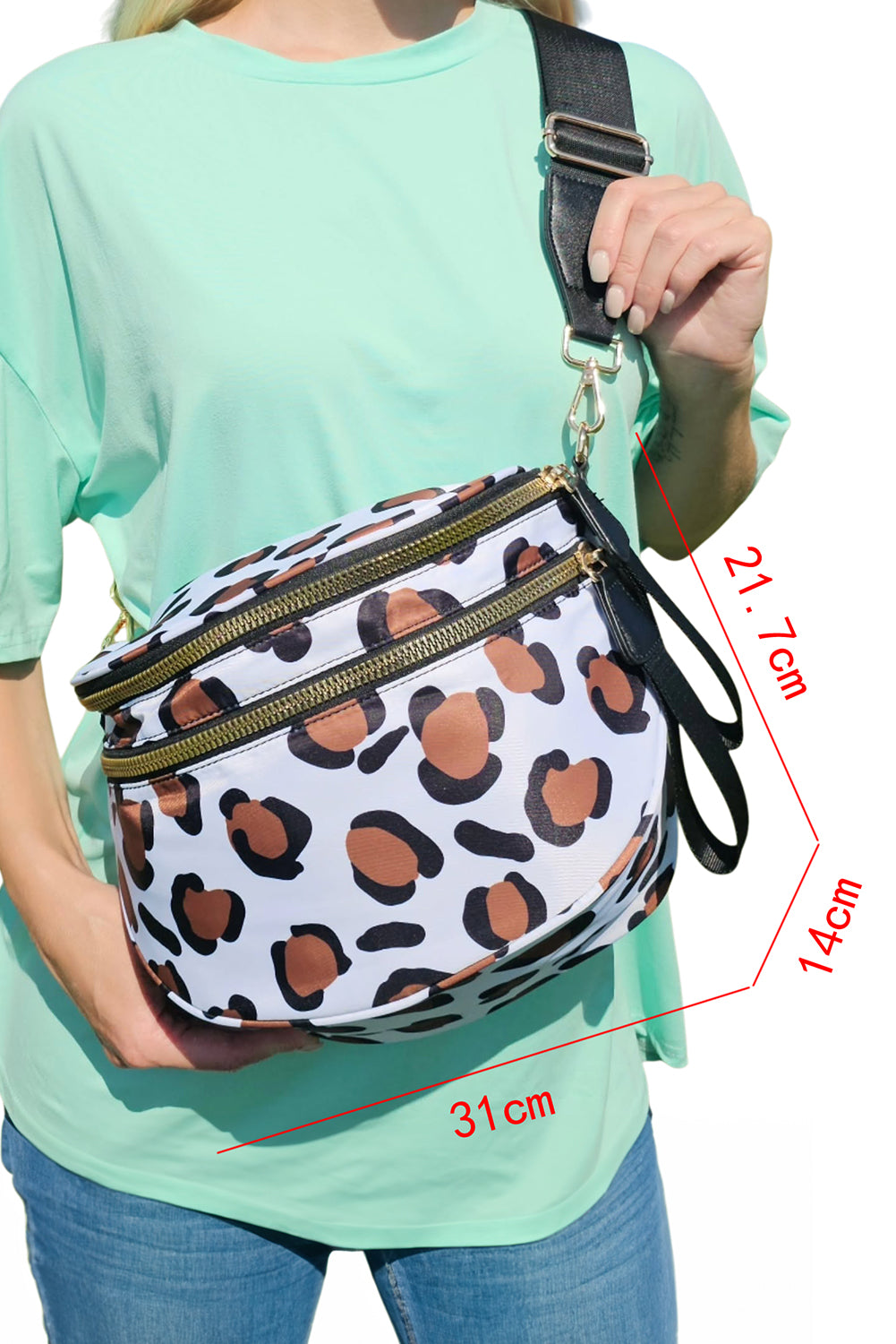 Straw Yellow Animal Spots Print Wide Strap Large Crossbody Bag