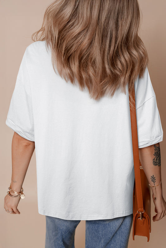 White Loose Half Sleeve Hi Low Hem T Shirt