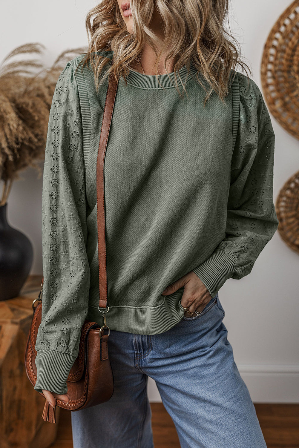 Casual Textured Patchwork Round Neck Sweatshirt