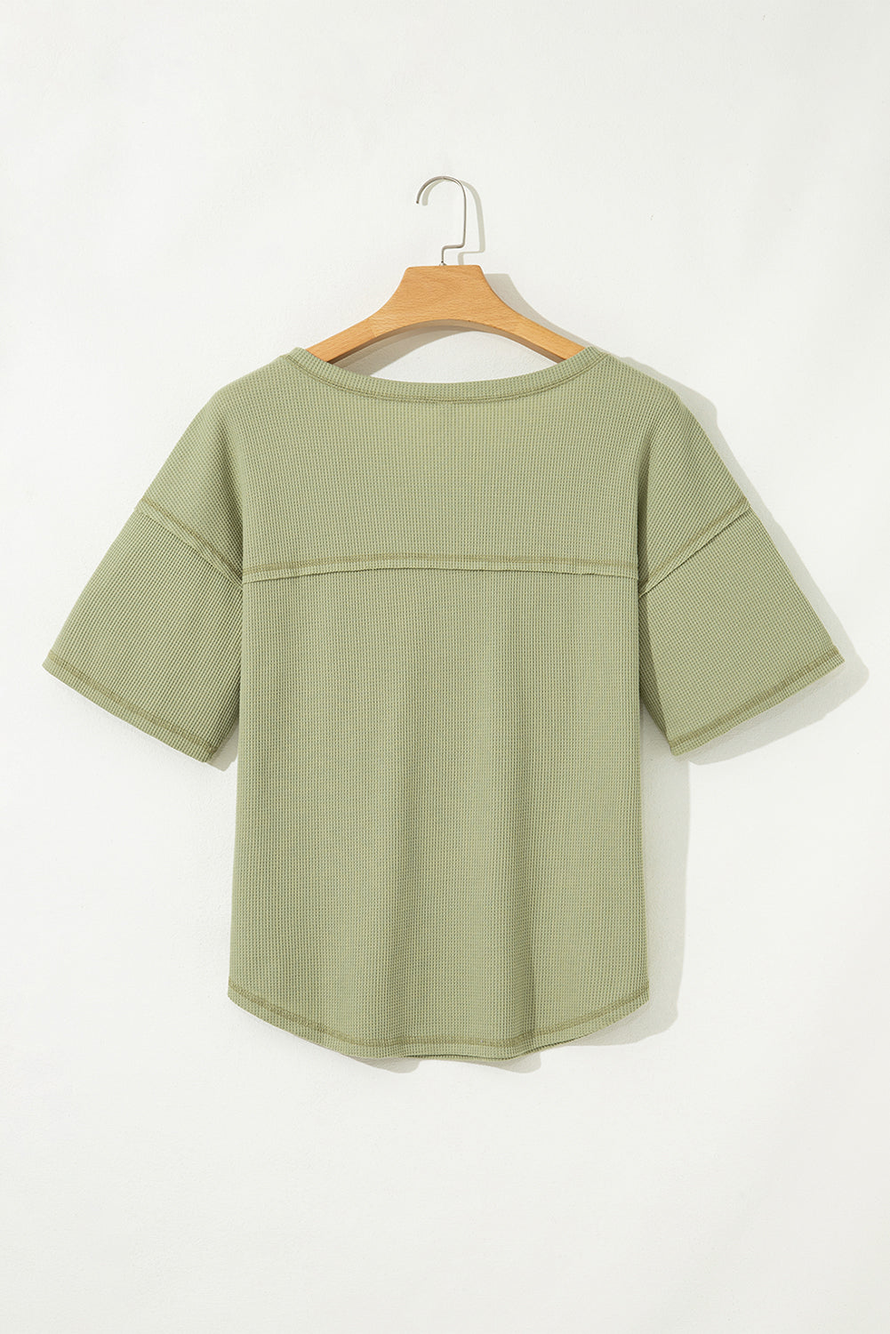 Green Exposed Seam Half Sleeve Knitted V Neck Textured Top
