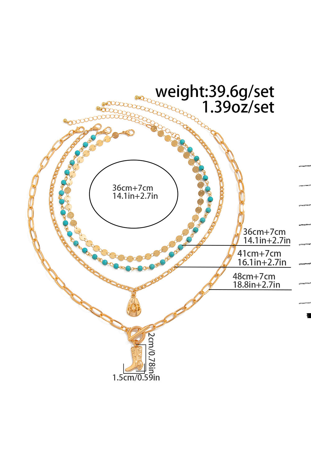 Gold Plated Cowgirl Fashion Turquoise Beading 4pcs Necklace Set