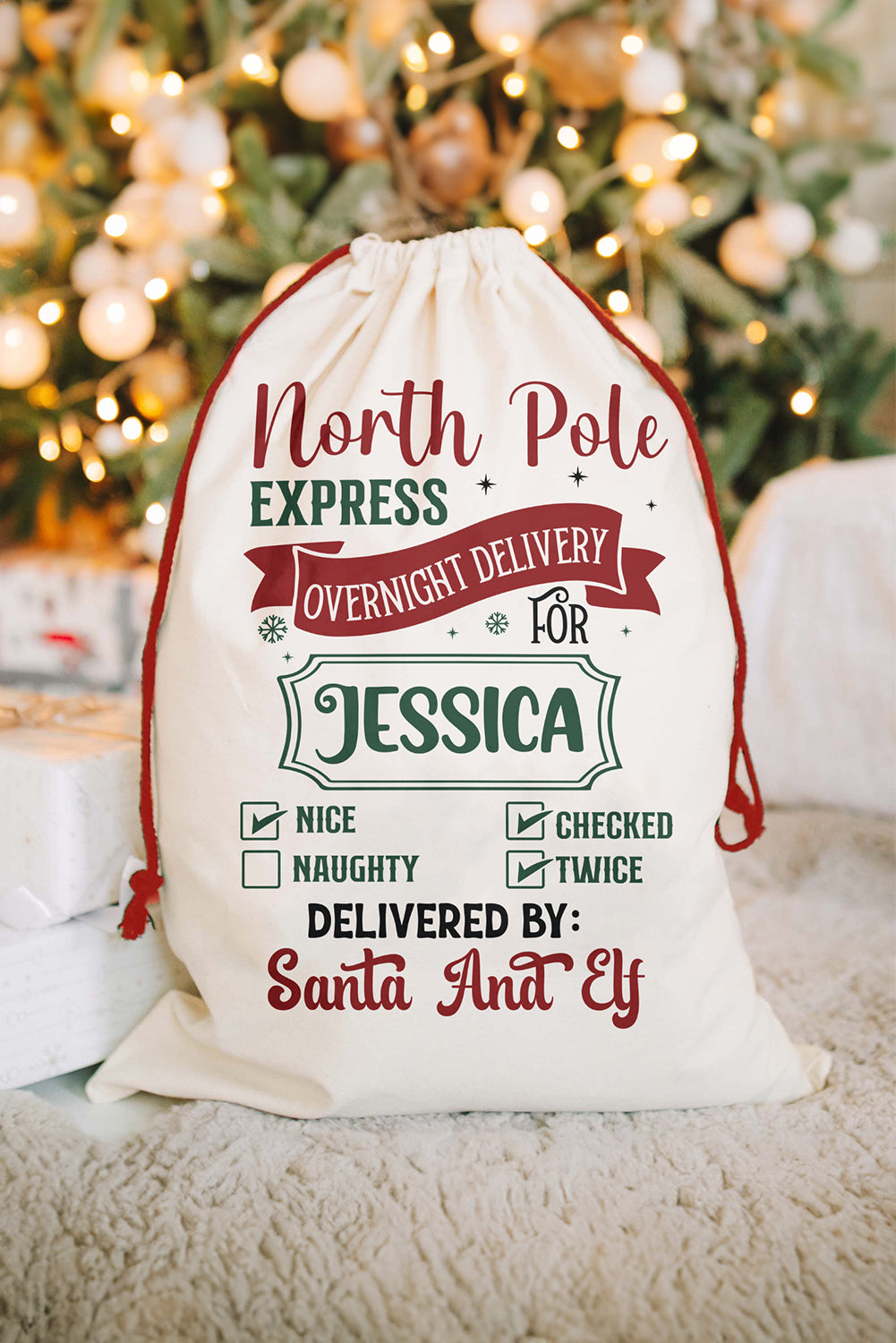 White North Pole Express Christmas Gift Delivery Canvas Sack