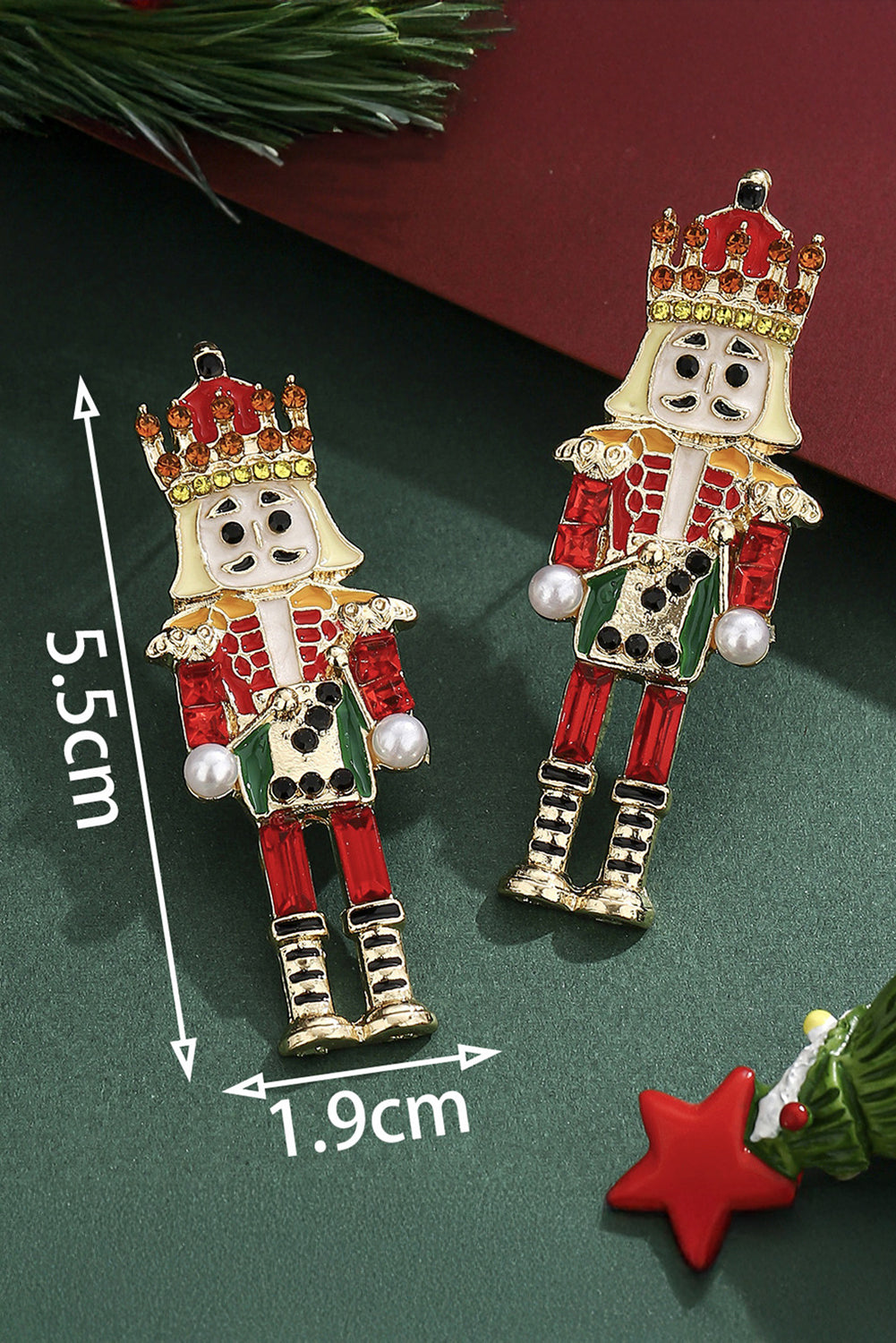 Fiery Red Christmas Nutcracker Doll Alloy Gem Holiday Earrings