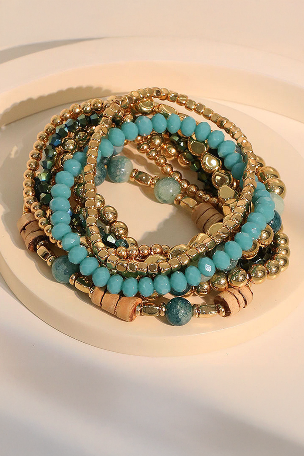 Gold Boho Beaded Multi Layer Elastic Bracelet Set