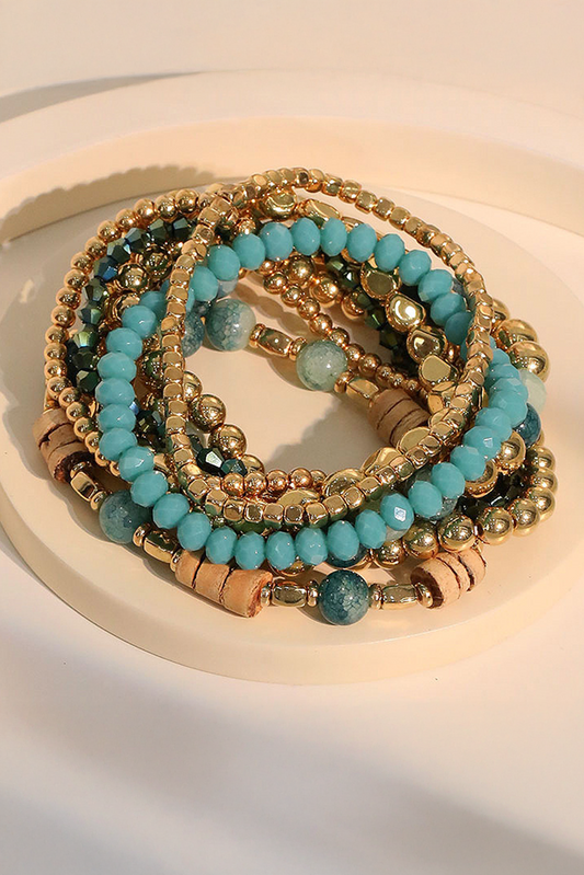 Gold Boho Beaded Multi Layer Elastic Bracelet Set