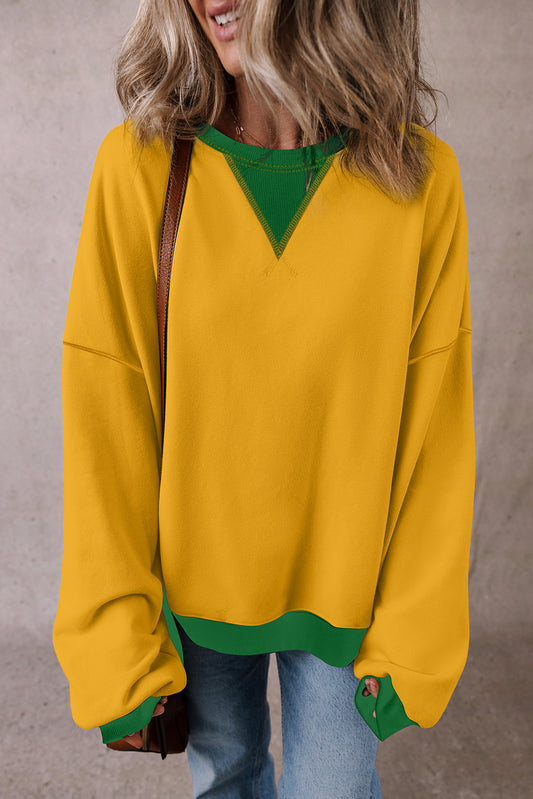 Ginger Color Block Patch Drop Shoulder Oversized Sweatshirt