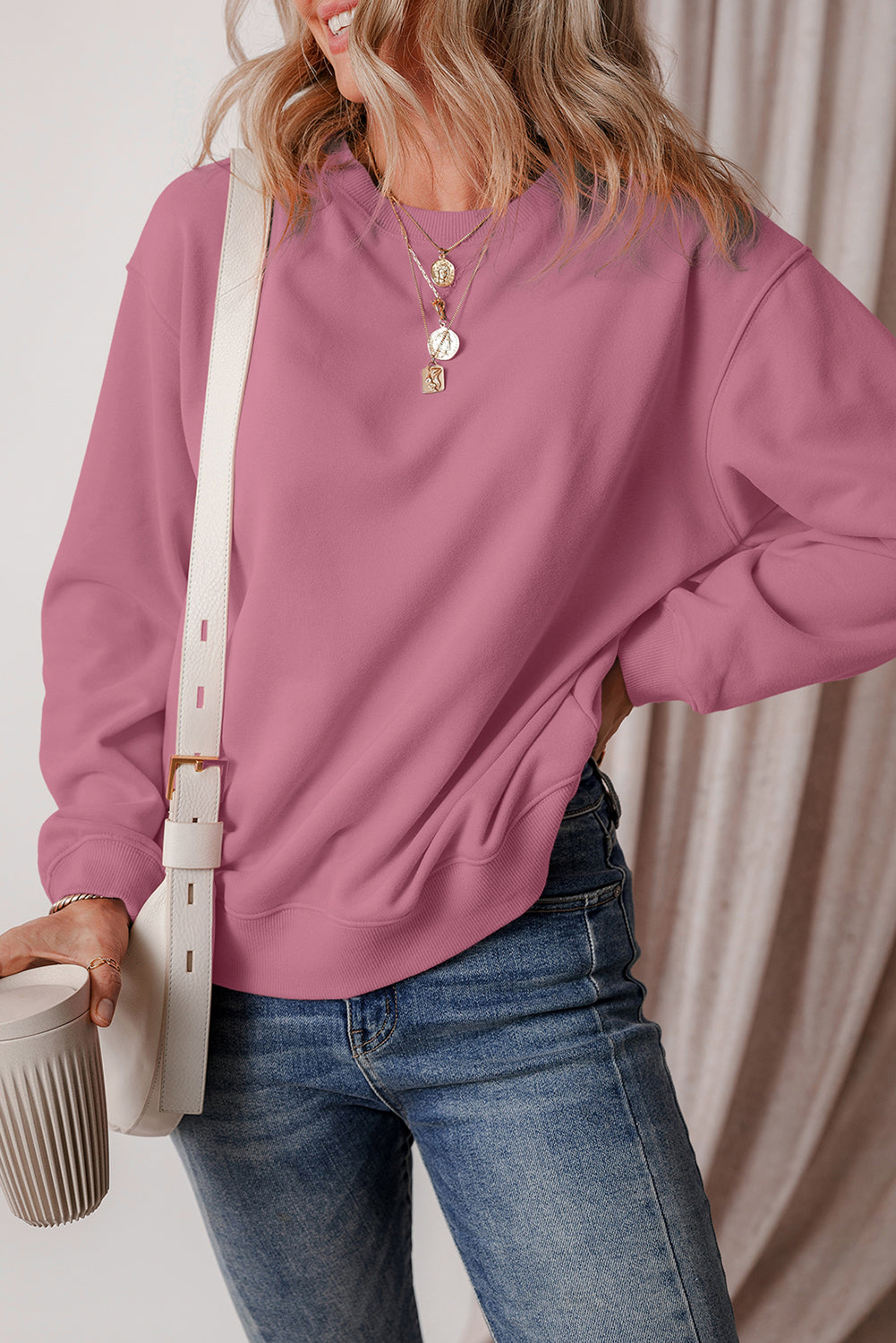 Meadow Mauve Solid Fleece Lined Drop Shoulder Terry Sweatshirt