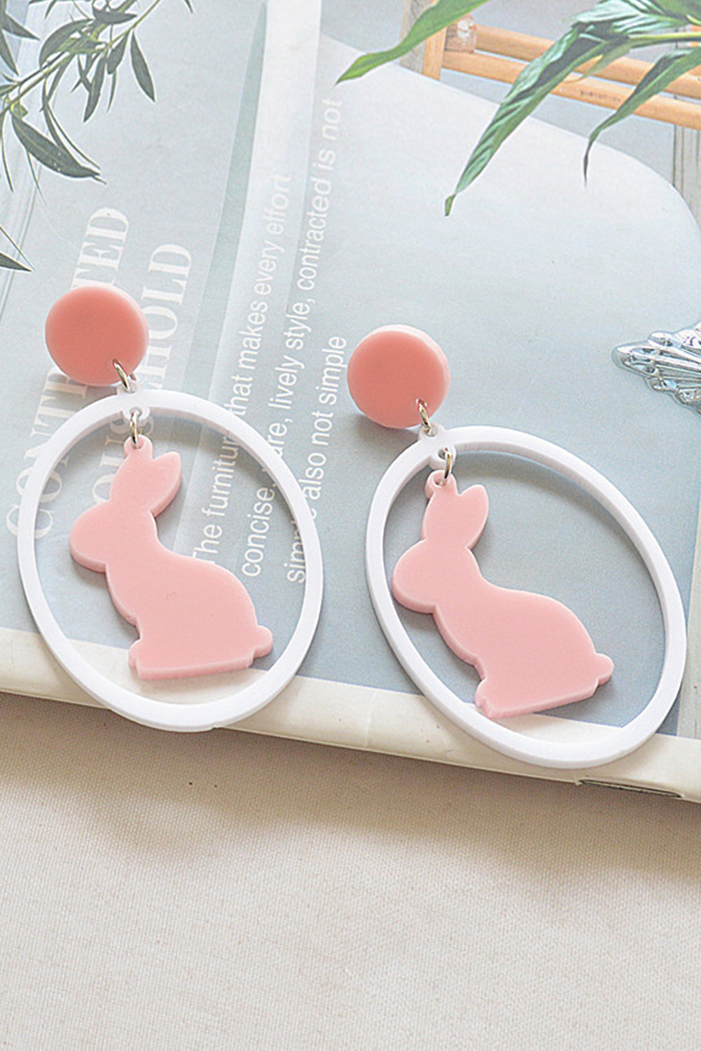 White Easter Colorblock Bunny Drop Earrings