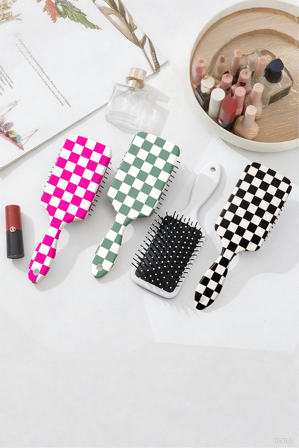 Bright Pink 1pc Checkered Pattern Air Cushion Comb with Customized Color Options