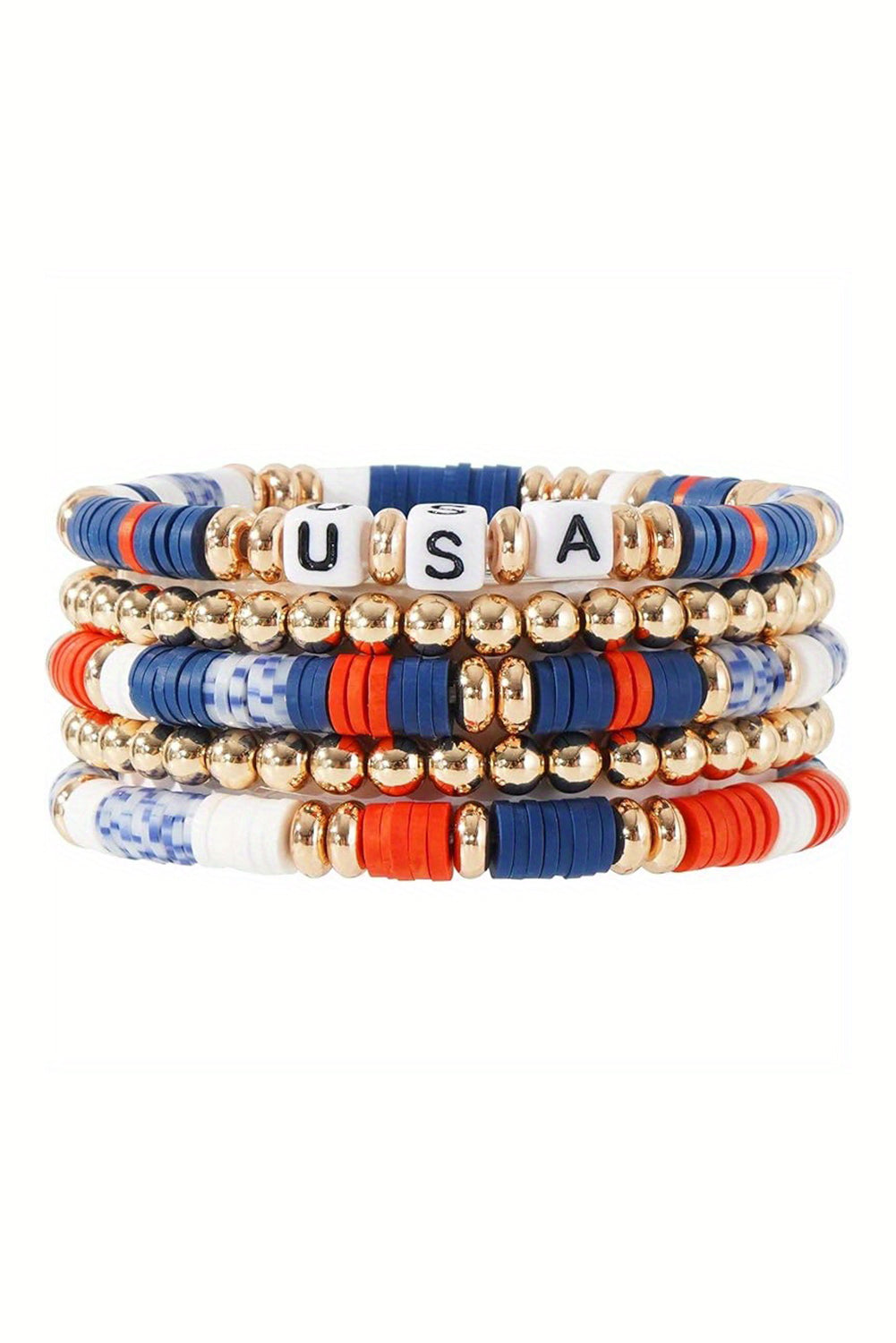 Multicolour 5pcs USA Independence Day Beaded Bracelet Set
