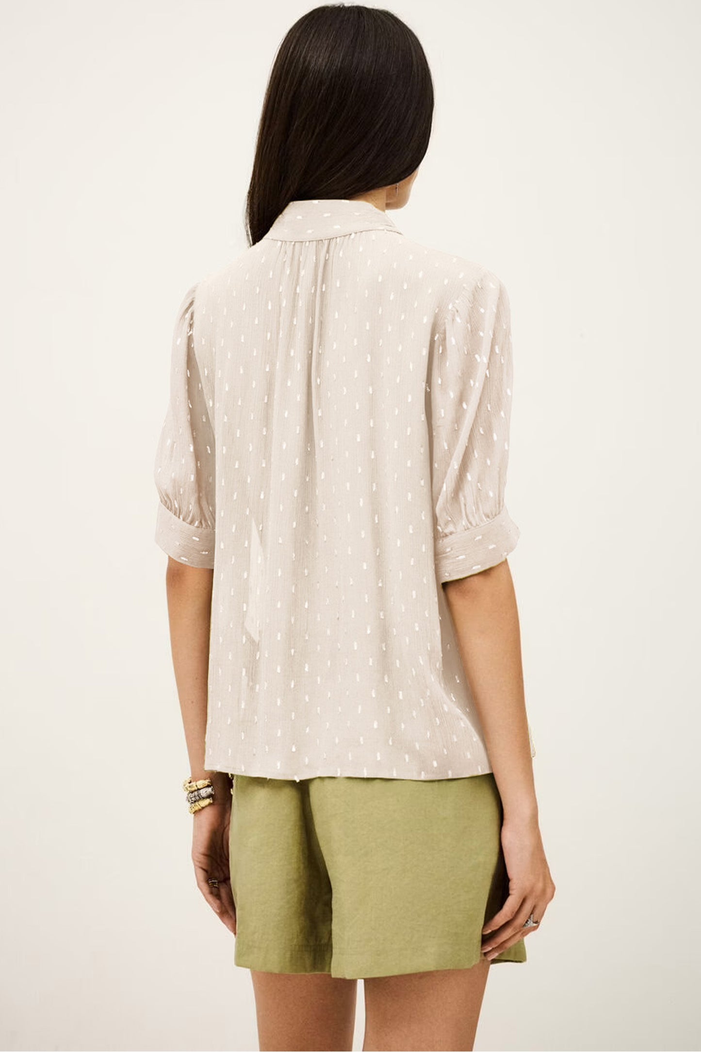 Beige Metallic Jacquard Short Sleeve Shirt