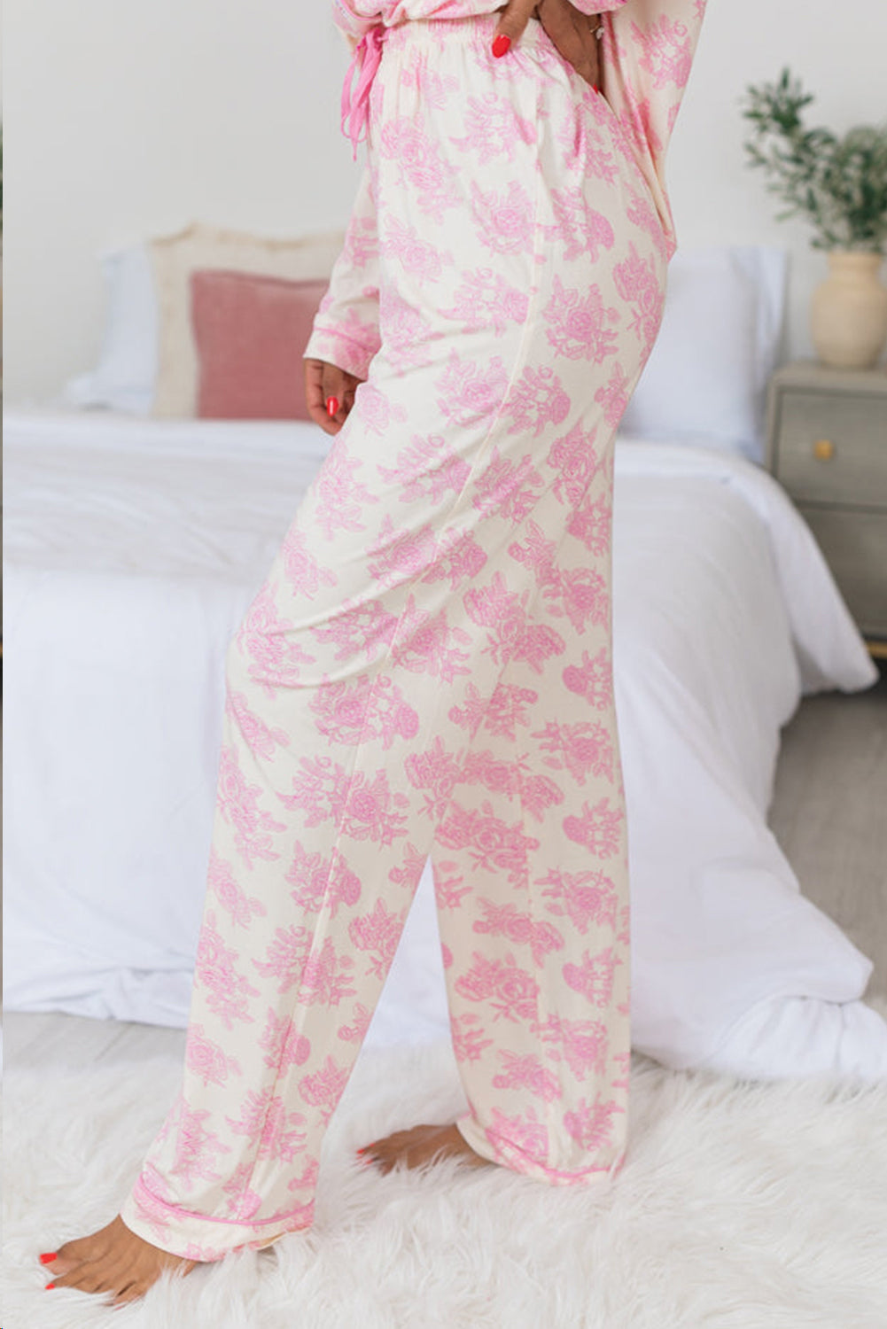 Pink Floral Long Sleeve and Pants Pajamas Set