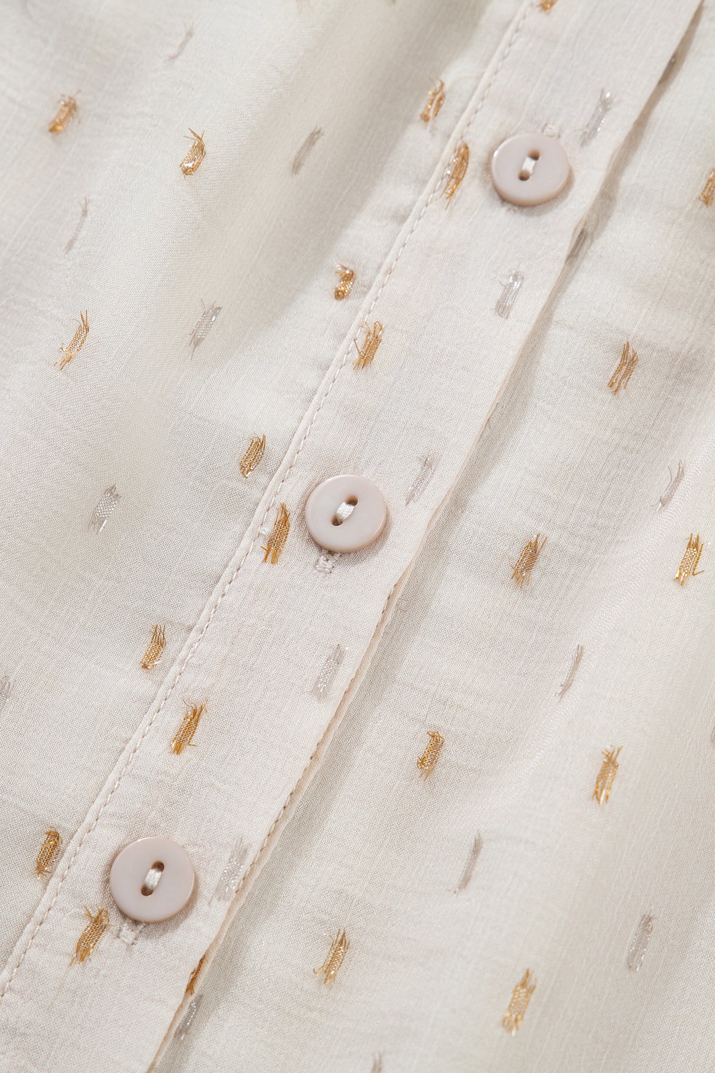 Beige Metallic Jacquard Short Sleeve Shirt